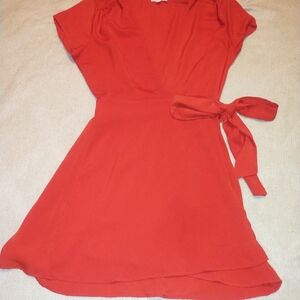superdown Red Short Sleeve Wrap Mini Dress with Side Tie